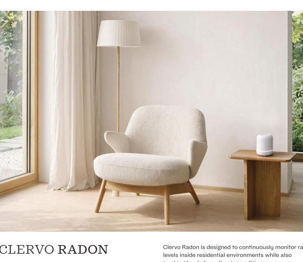 Clervo Radon placed on a side table in a bright living room